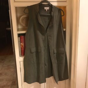 1 State olive green faux suede duster